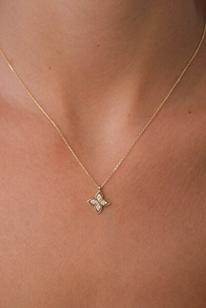 LİLAK KUYUMCULUK 14 Ayar Altın Taşlı Yonca Kolye