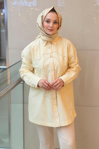 Ghisa İnci İşlemeli Çizgili Gömlek