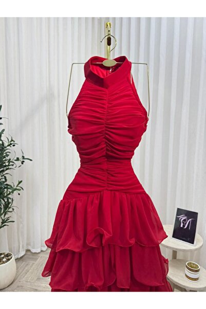 NO BRAND Georgette fabric dress , Puffer, Barbie color, red