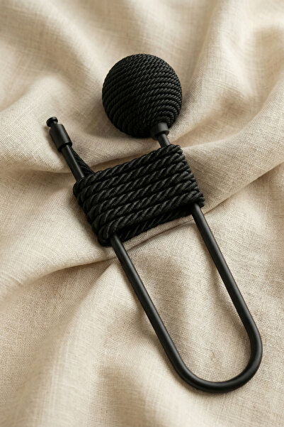 MEFAKS TEKSTİL Modern Siyah Hayalet Perde Tutucu | Kornişe Takılan Topuzlu Ko...