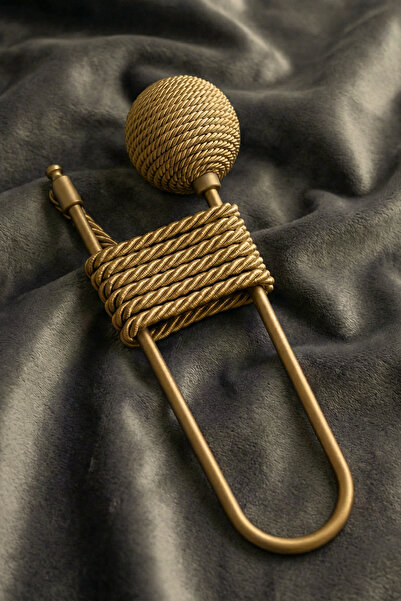 MEFAKS TEKSTİL Modern Gold Hayalet Perde Tutucu | Kornişe Takılan Topuzlu Kol...