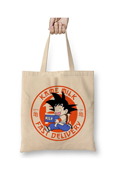 Toyaso Geantă din pânză albă Dragon Ball Kame Milk, cu mâner lung, geantă pen...