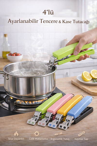 Tilbe Home 4'lü Ayarlanabilir Tencere Tava Tutacağı Sıcak Yemek Kase Tutucu T...