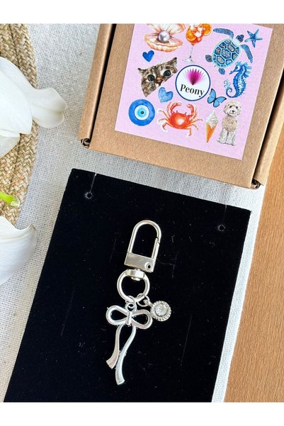 Peony Fiyonk Gümüş Charm Kaplama Zirkon Tektaş Detaylı Cüzdan Süsü Çanta Süsü...