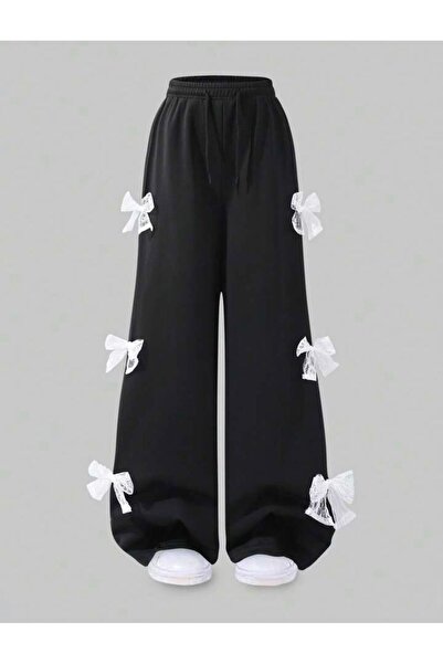 No Plan Girls' Side Ribbon Detail Baggy Style Loose Leg Track Pants