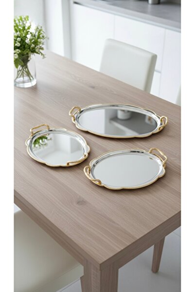 Generic A luxurious serving tray set. A truly regal addition. Silver.