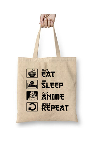 Toyaso Eat Sleep Anime Repeat White Tote Bag Long Handle Shopping Bag Beach Bag