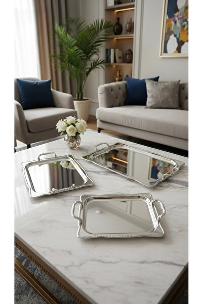 Generic A luxurious serving tray set. A truly regal addition. Silver.