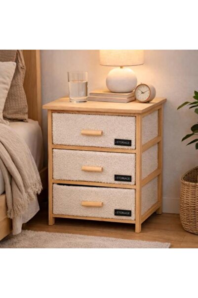 Generic وحدة تخزين خشبية بثلاثة أدراج بتصميم عصري