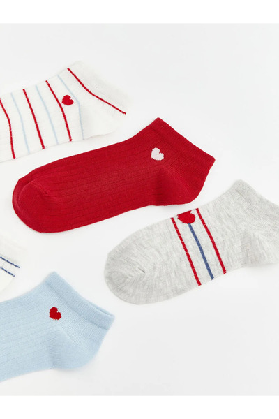 LC Waikiki Дамски чорапи с екру сърцеви мотиви, пакет от 5 броя