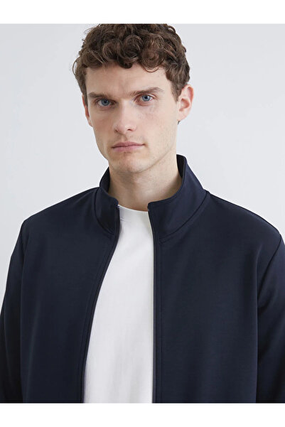 LC Waikiki Navy Blue Mock Neck Men's Zippered Sweatshirt