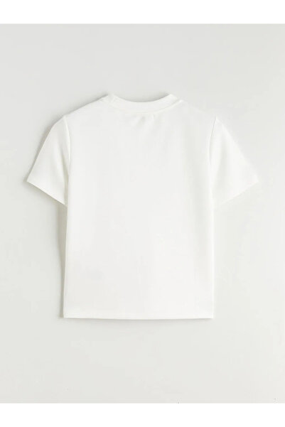 LC Waikiki Ecru High Neck Stone Detail Women's T-Shirt