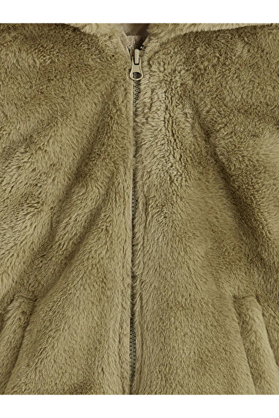 LC Waikiki Зелено плюшено палто с качулка за момичета