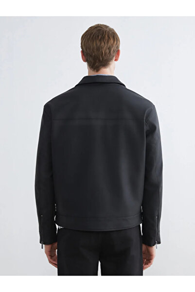 LC Waikiki Black Standard Fit Men's Leather Look Coat