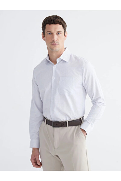 LC Waikiki White Regular Fit Plaid Gabardine Men's Shirt