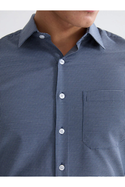 LC Waikiki Navy Blue Regular Fit Plaid Gabardine Men's Shirt