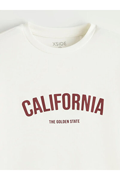 LC Waikiki Γυναικείο μπλουζάκι Ecru Crew Neck California με στάμπα