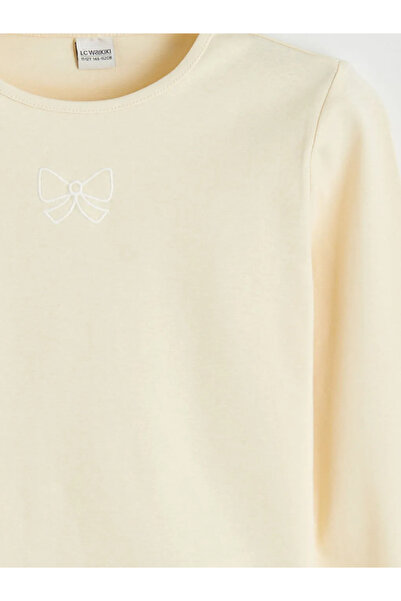 LC Waikiki Κίτρινο μπλουζάκι με λαιμόκοψη ποδηλάτου για κορίτσια με κέντημα