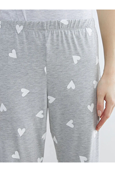 LC Waikiki Gray Elastic Waist Heart Patterned Women's Pajama Bottoms