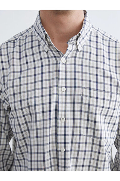 LC Waikiki Beige Regular Fit Plaid Gabardine Men's Shirt