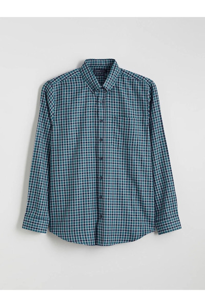 LC Waikiki Green Regular Fit Plaid Gabardine Men's Shirt