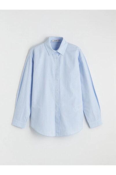 LC Waikiki Blue Striped Oversize Poplin Women's Shirt