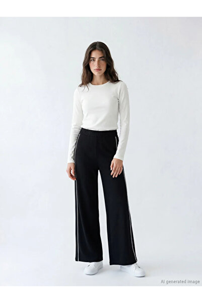 LC Waikiki Black Soft Touch Women's Sweatpants with Elastic Waistband