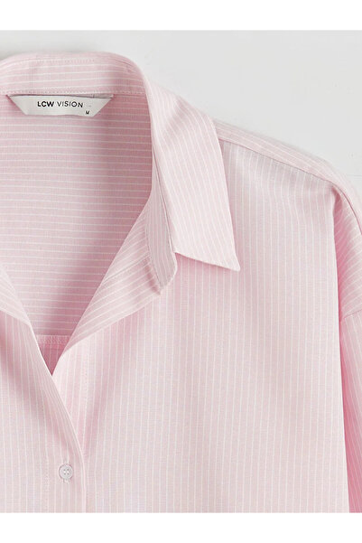 LC Waikiki Pink Striped Oversized Oxford Women's Shirt
