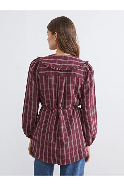 LC Waikiki Bordo Bebe Yaka Ekose Kadın Gömlek Tunik