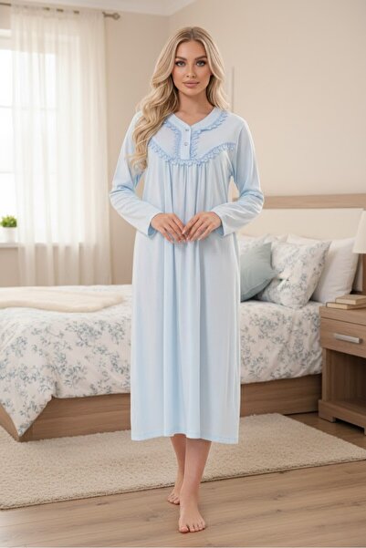 lohusa center New Season Blue Lace Long Sleeve Buttoned 100% Cotton Design La...