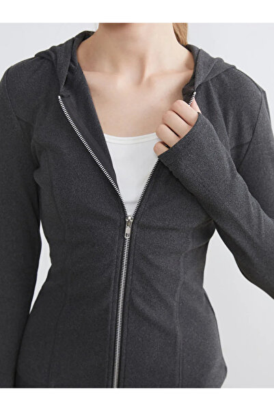 LC Waikiki Γκρι γυναικείο φούτερ με φερμουάρ και απαλή υφή