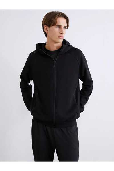 LC Waikiki Black Hooded Long Sleeve Men's Sweatshirt