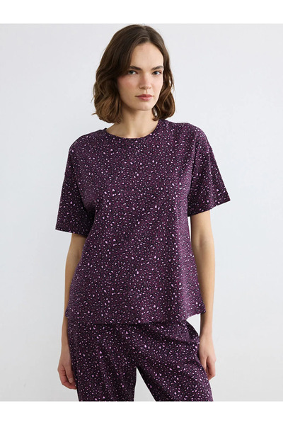 LC Waikiki Purple Crew Neck Patterned Women's Pajama Set