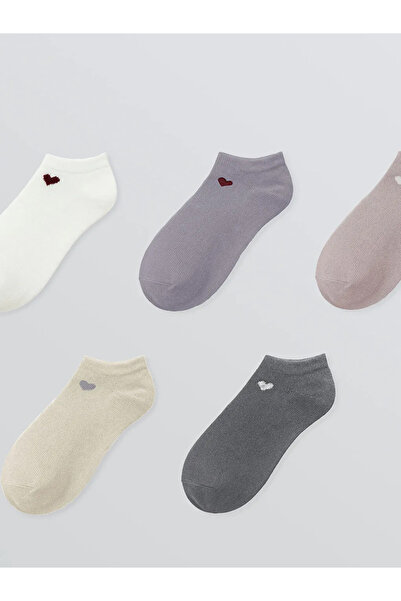 LC Waikiki Дамски чорапи с принт на сърце в цвят екрю, 5 чифта