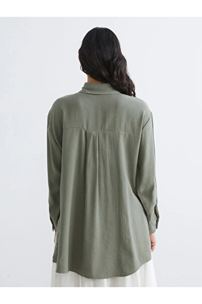 LC Waikiki Χακί υφασμένο γυναικείο πουκάμισο μεγάλου μεγέθους