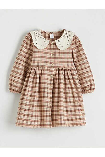 LC Waikiki Rochie de fetiță din flanel în carouri, bej, cu guler pentru bebeluși