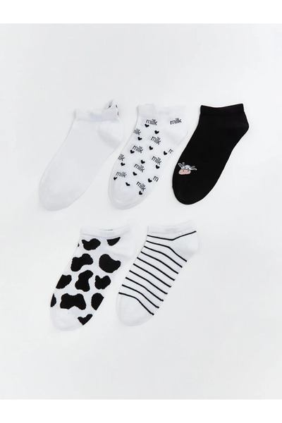 LC Waikiki White Patterned Women's Booties Socks 5-Piece