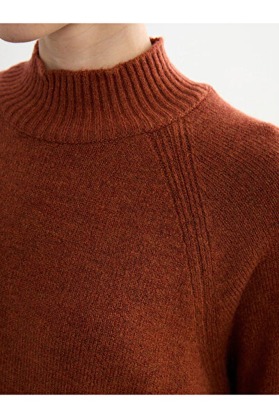 LC Waikiki Burgundy Turtleneck Oversized Women's Knitwear Tunic