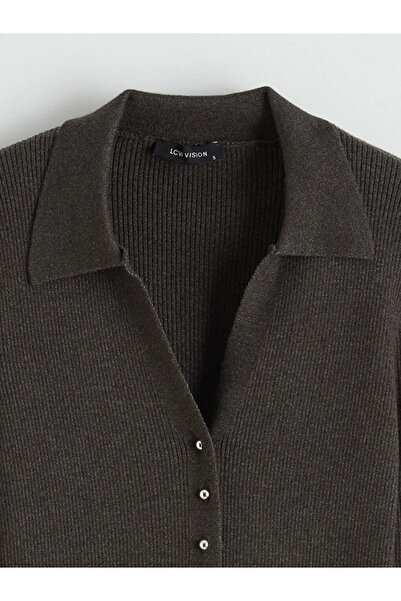 LC Waikiki Anthracite Polo Neck Women's Knit Cardigan