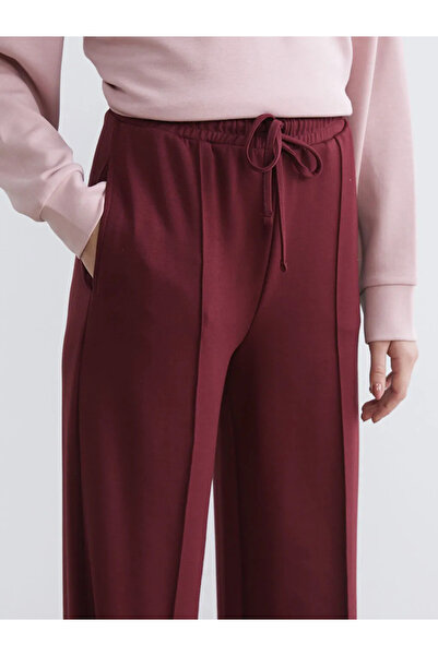 LC Waikiki Burgundy Wide Leg Women's Sweatpants with Elastic Waist