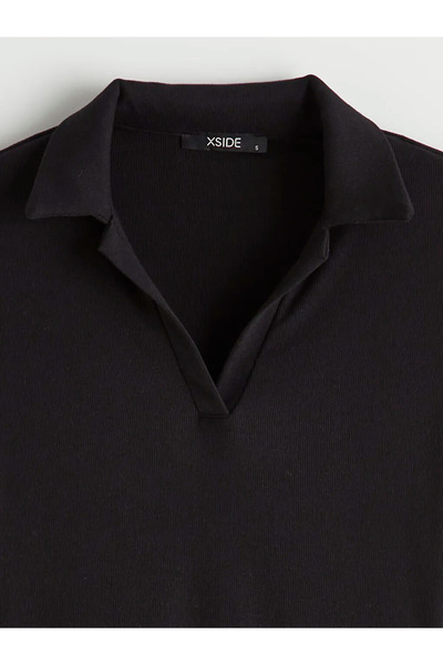 LC Waikiki Μαύρο γυναικείο κορμάκι με λαιμόκοψη πόλο