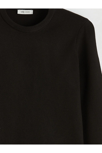 LC Waikiki Black Crew Neck Honeycomb Textured Men's Knit Sweater