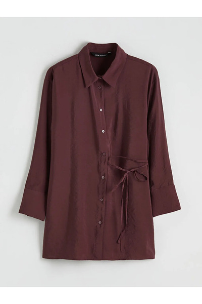 LC Waikiki Burgundy Women's Shirt Tunic with Tie Detail
