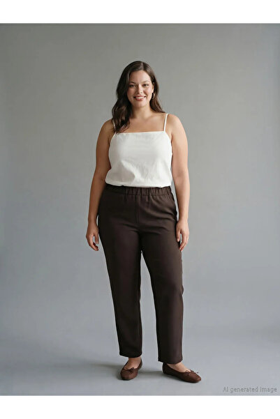 LC Waikiki Brown Elastic Waist Women's Trousers