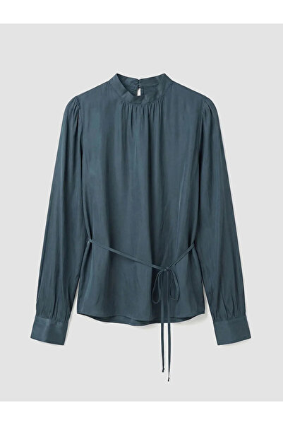 LC Waikiki Petrol Mock Neck Belted Gathered Blouse