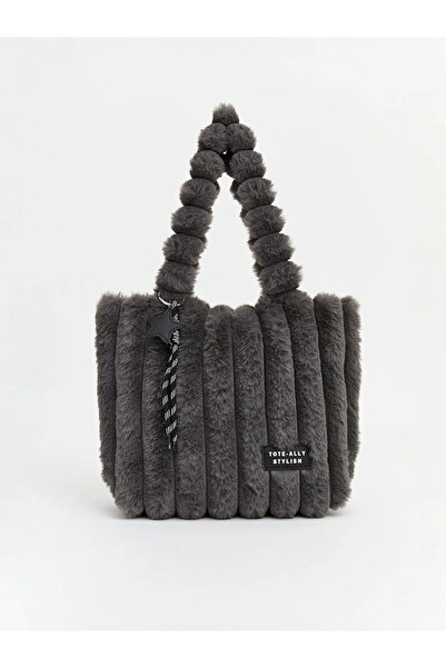 LC Waikiki Anthracite Girls' Plush Shoulder Bag