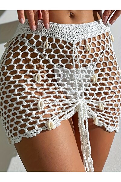 Veille Ekrus boemski ručno pleteni mrežasti pareo, ženska odjeća za plažu, le...