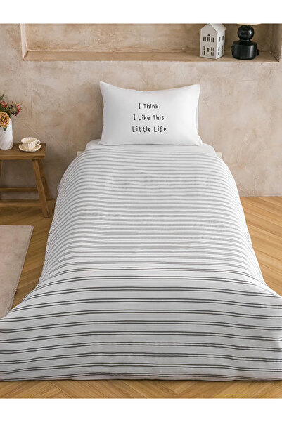 LC Waikiki Black Line Patterned Single Duvet Cover Set