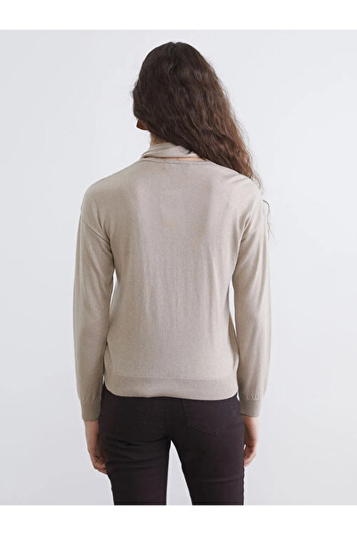 LC Waikiki Beige shawl collar women's knit sweater