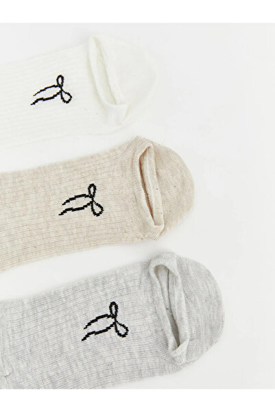 LC Waikiki Дамски чорапи до глезена с щампа от 5 екрю панделки